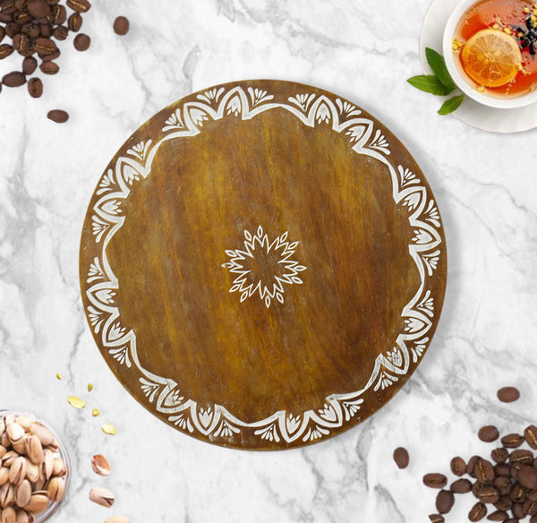 Wood Engraved Lazy Susan - Floral (GD1650)