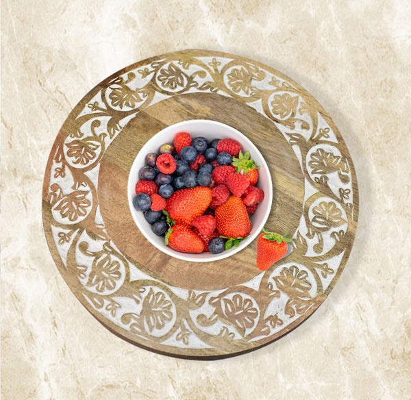 Wood Carved Lazy Susan - Floral (GD2052)