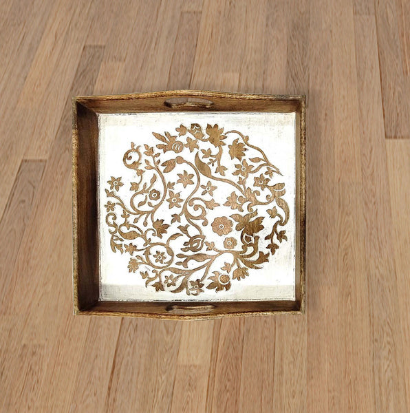 Wood Carved Floral Tray (GD1290)