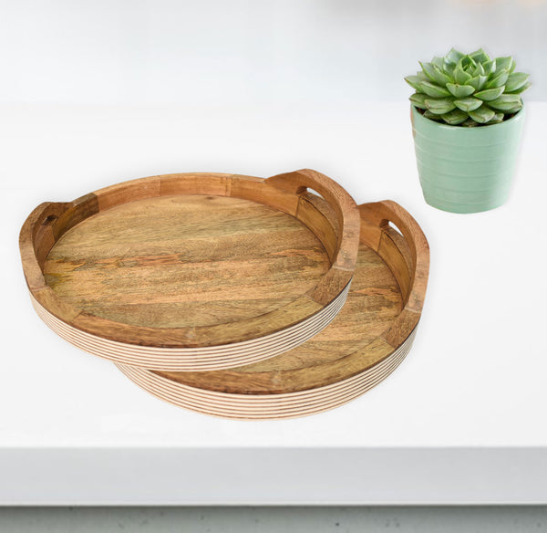 Wood Carved Round Serving Tray Set (GD2282)