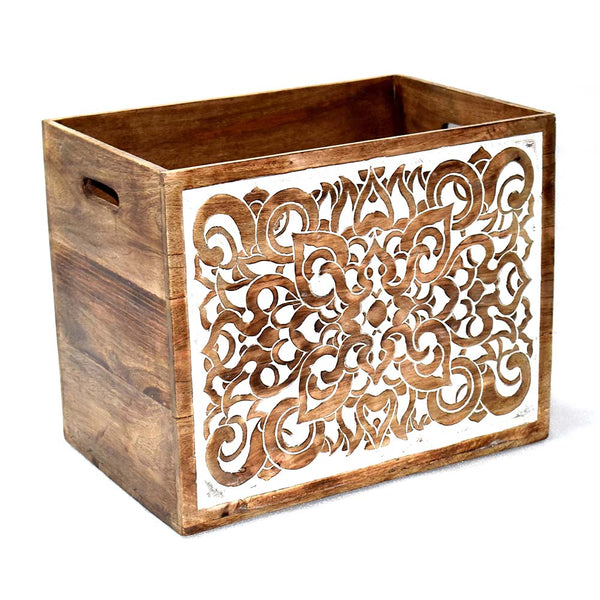 Wood Carved Storage Crate Set